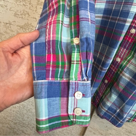 J. Crew Men's Blue Plaid Button Up Shirt Sz S Blue Green Red Easter Work Prep - Picture 6 of 13